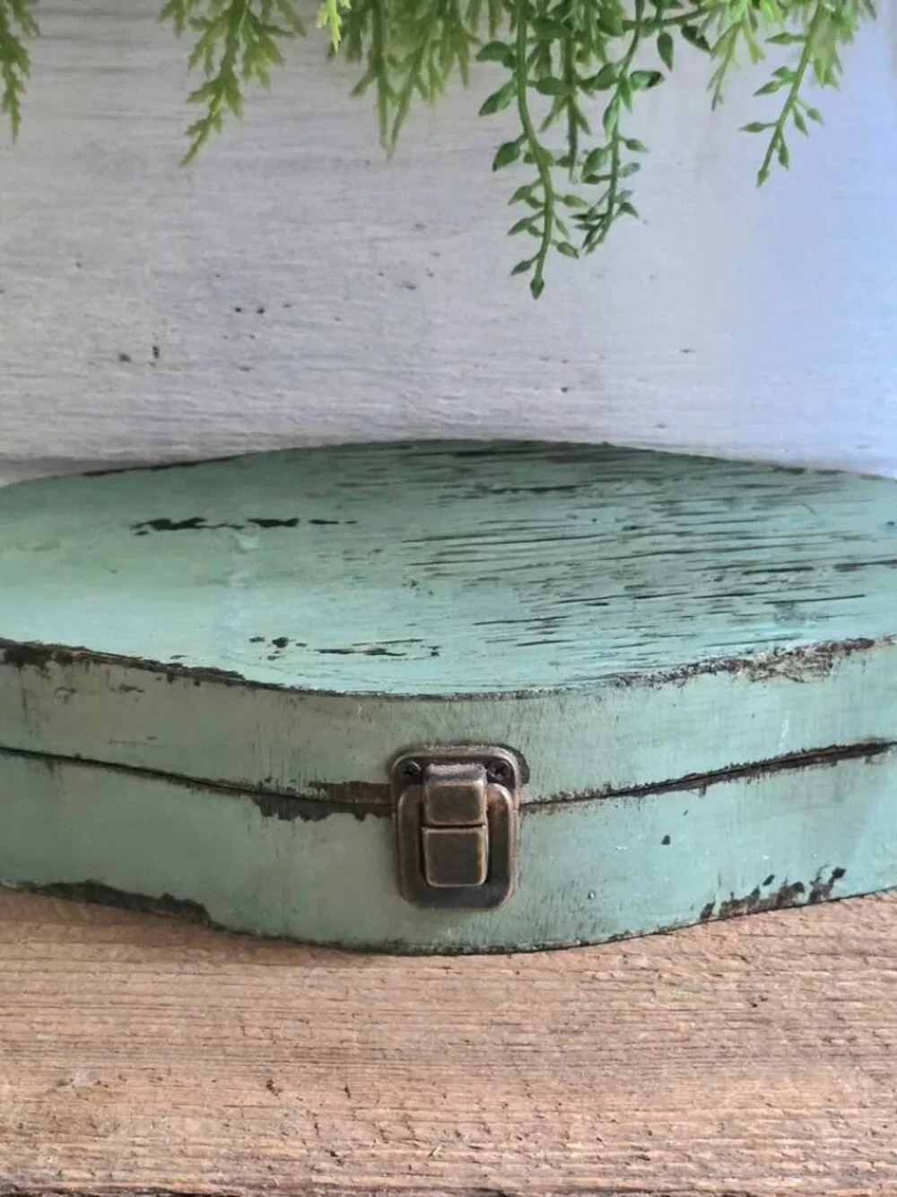 Distressed Green & Black Trinket Jewelry Storage Box Primitive Farmhouse Decor